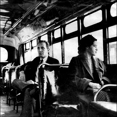 Photo of Rosa Parks sitting in a bus