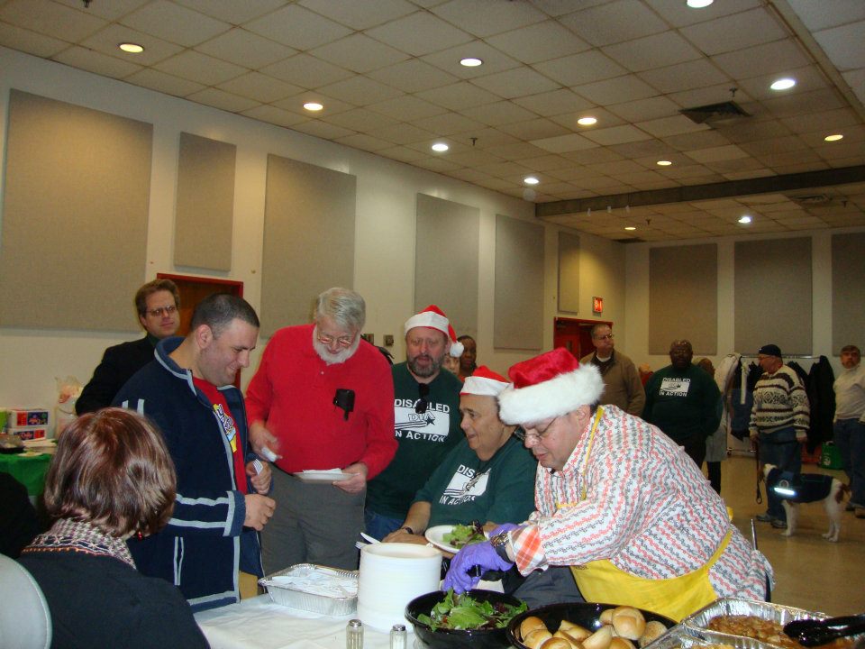 party guests line up for food