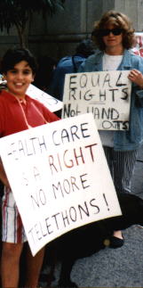 female protesters at telethon demonstration