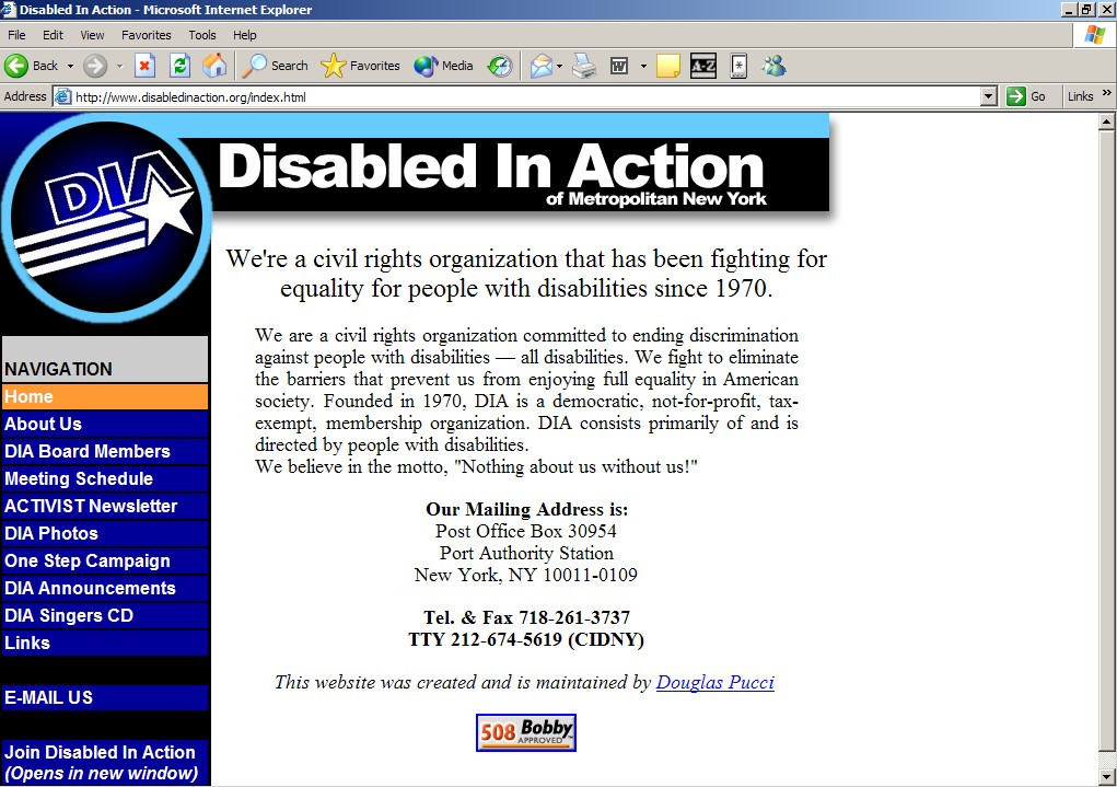 Picture of the Disabled In Action website